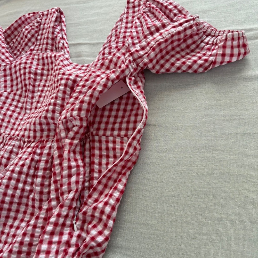 NWT LOFT Size 8 Picnic Gingham Cotton Puff Sleeve Dress Cottagecore Seersucker - Picture 7 of 12